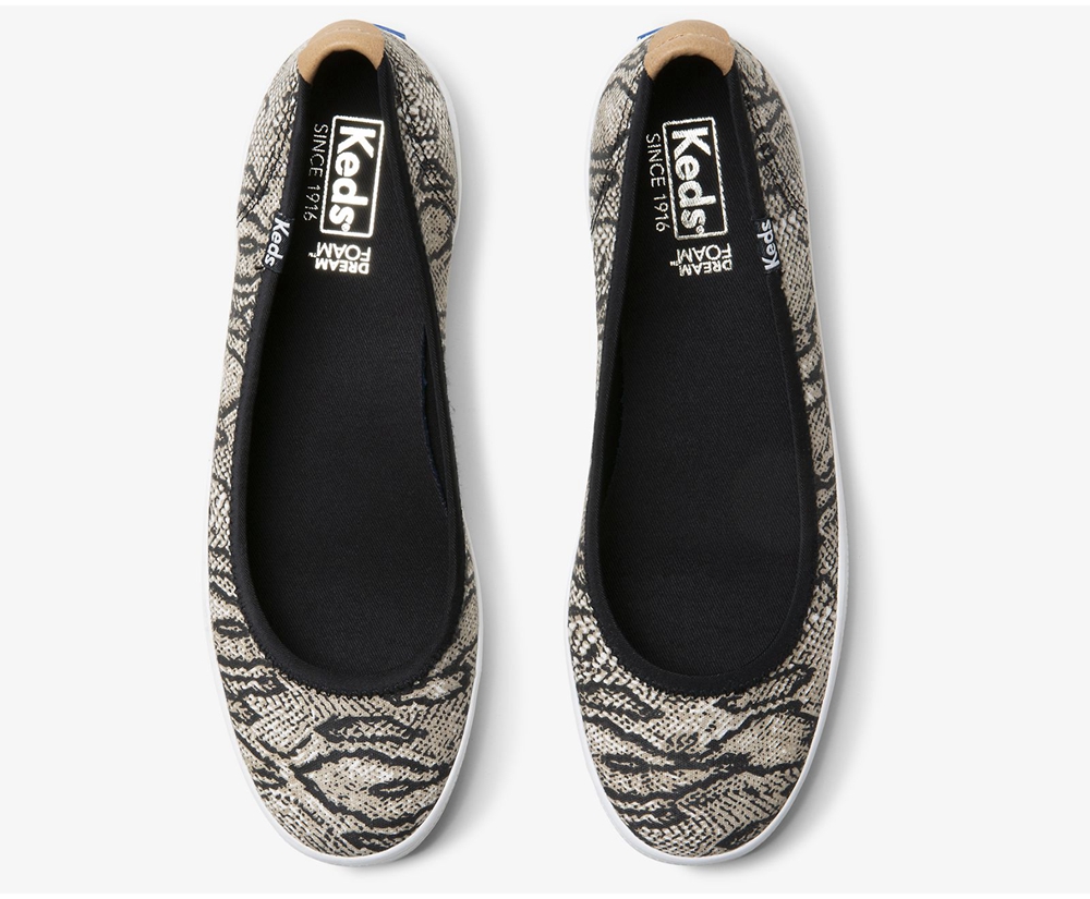 Slip Ons Keds Mujer Blancos/Negros - Bryn Snake - 7892-SDKVX